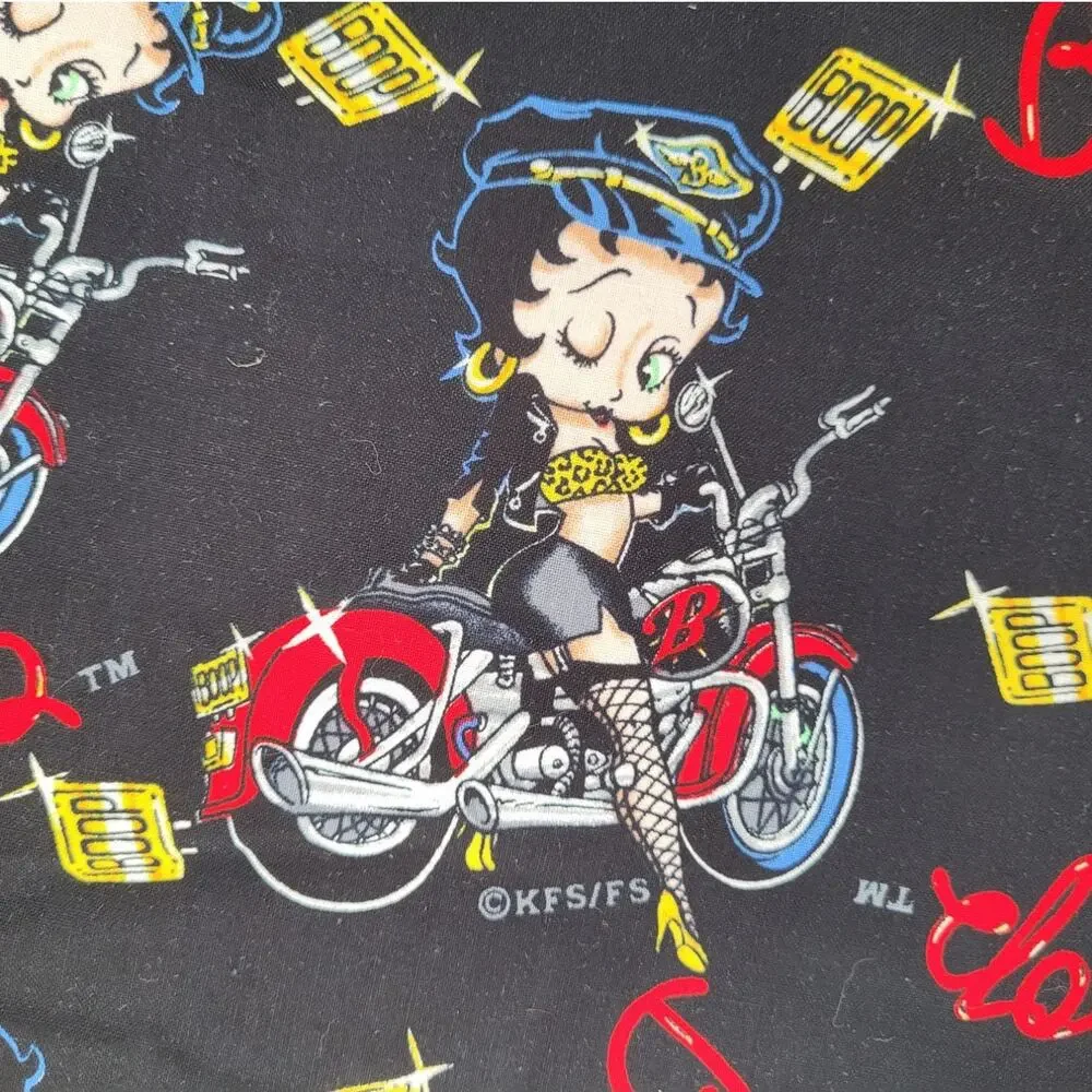 Betty Boop Biker Babe Fabric 90s Rockabilly Black Red Cotton‎ Retro